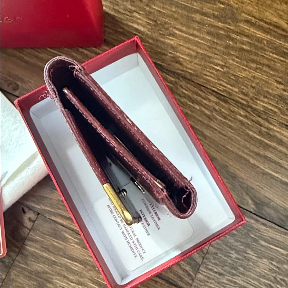Cartier Burgundy Leather Key Card Holder with Gold plated corners w/ box